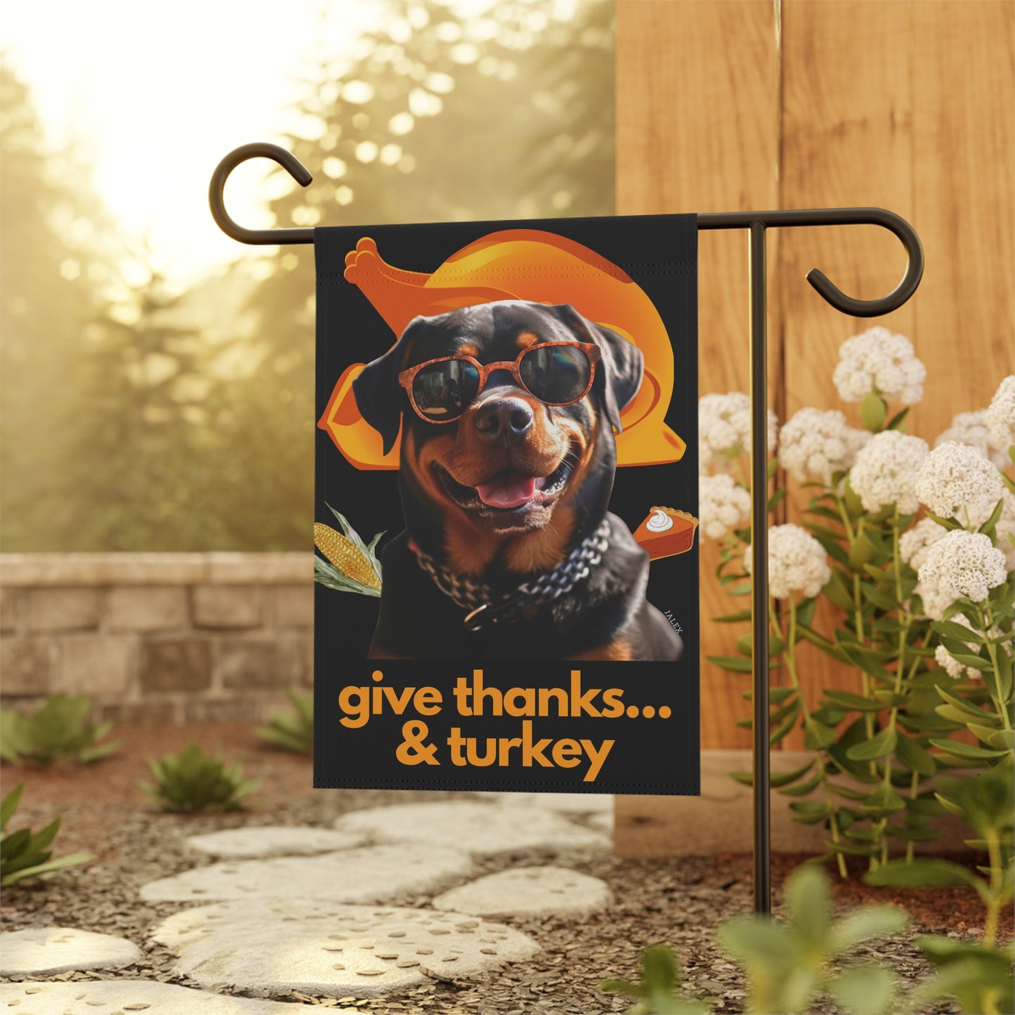 Rottweiler Flag, Garden Flag, Give Thanks & Turkey, House Flag, Banner, Printed Both Sides