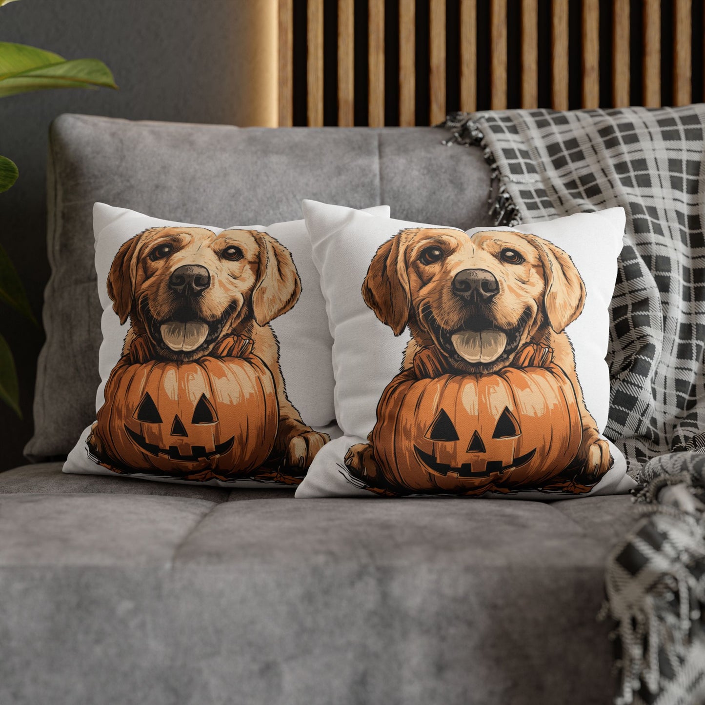 Cute Labrador with Pumpkin | Spun Polyester Square Pillowcase