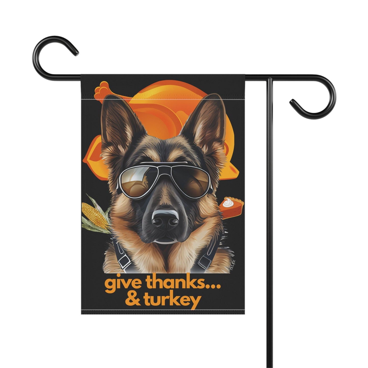 German Shepherd Flag, Garden Flag, Give Thanks & Turkey, House Flag, Banner, Printed Both Sides