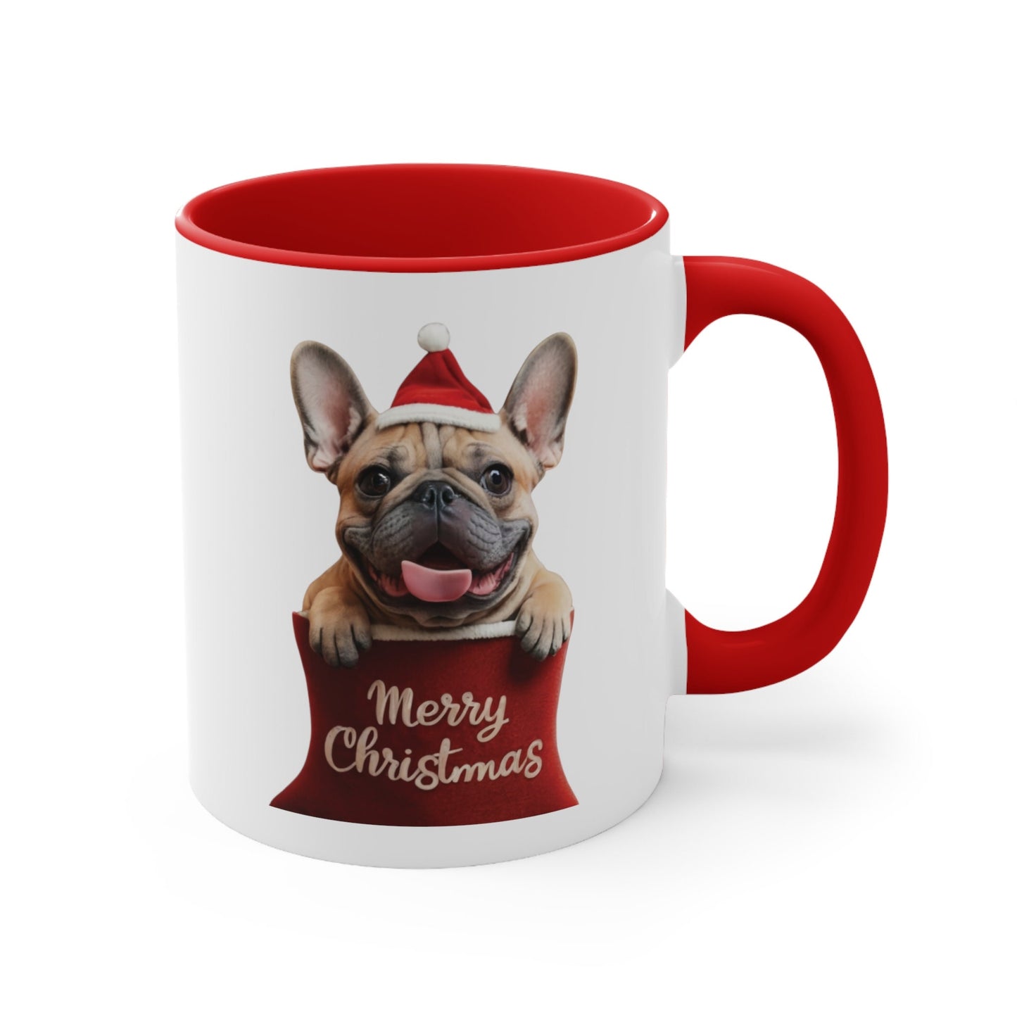 French Bulldog in Stocking with Santa Hat Merry Christmas | Coffee Mug, 11oz