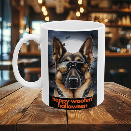 German Shepherd "happy woofen' halloween" | Ceramic Mug 11oz