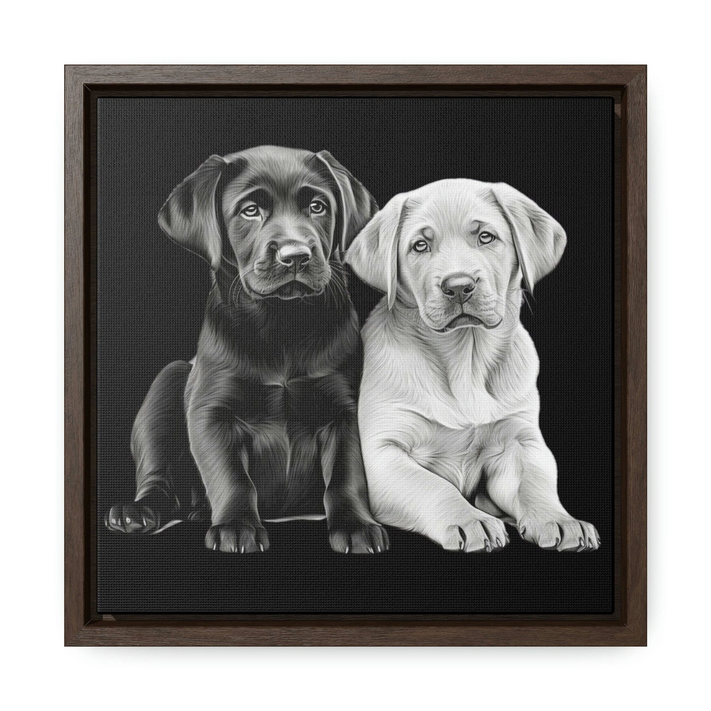 Labradors Black and Yellow Puppies Framed Canvas