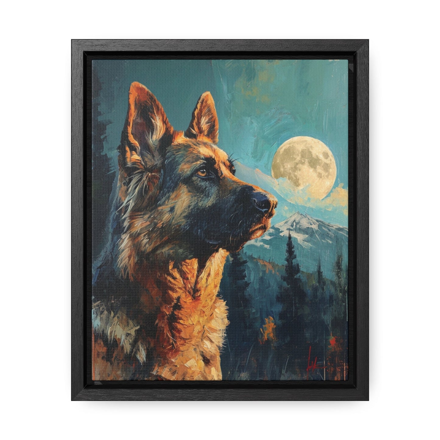 German Shepherd Forest Mountains Moon Gallery Canvas Wrap Vertical Frame