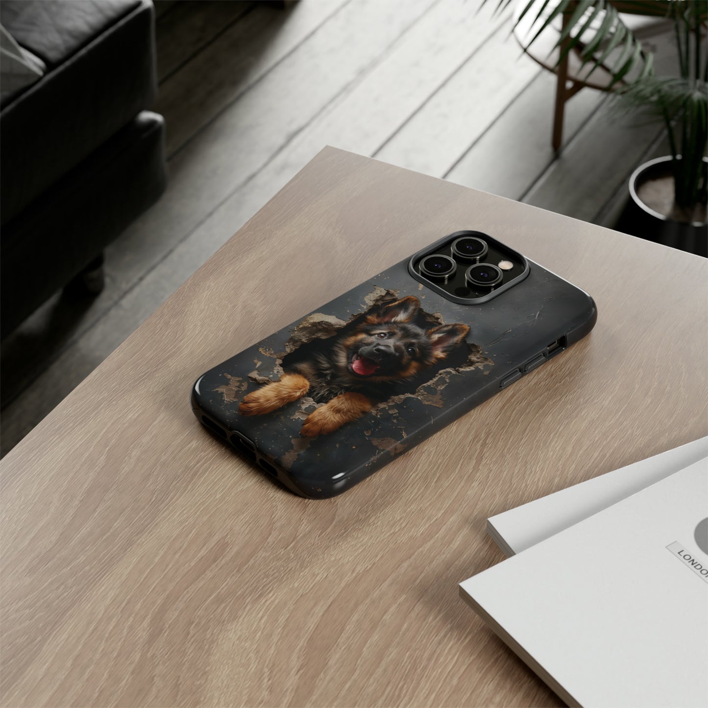 German Shepherd Puppy Breaking Wall | Dark Colors | Tough Phone Cases