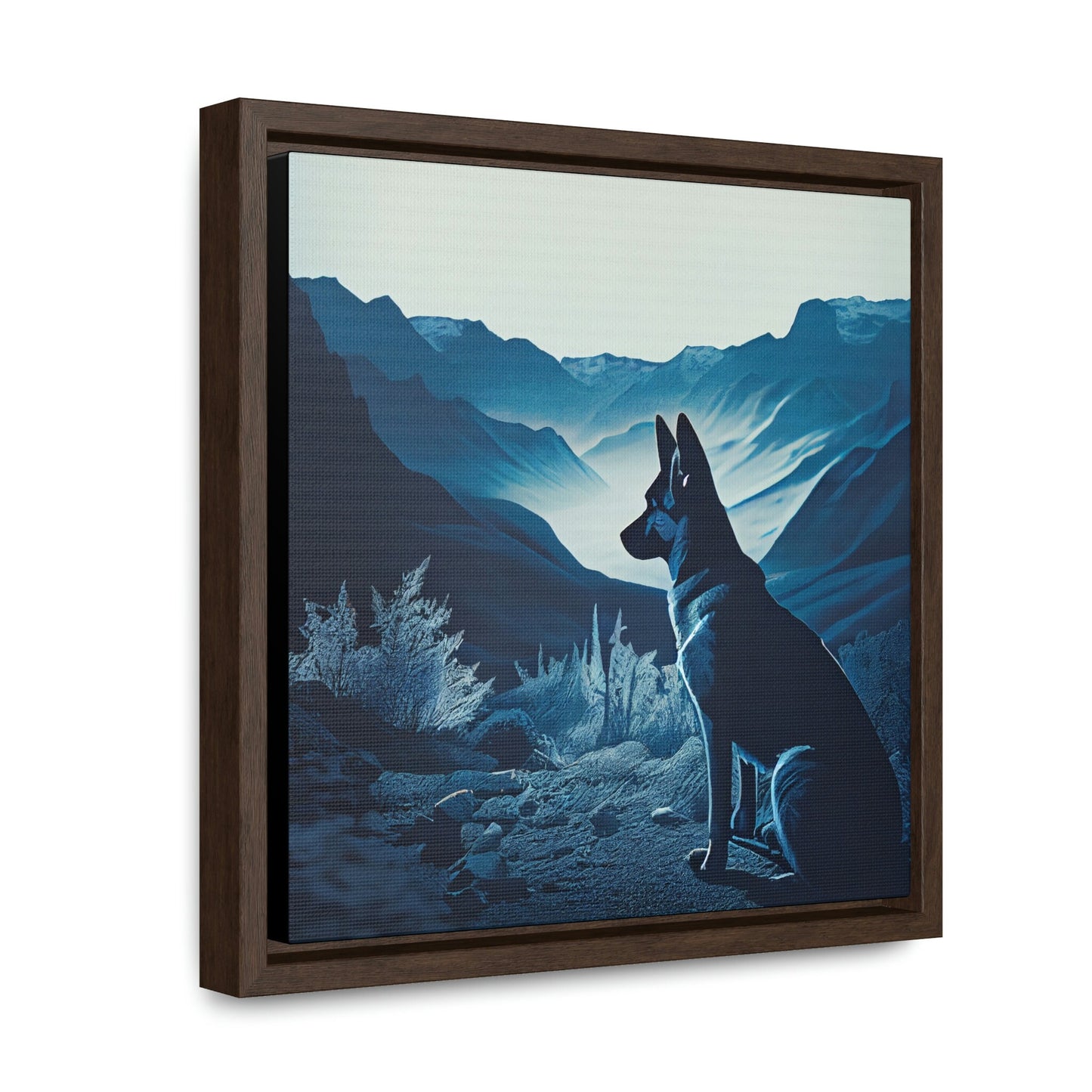 German Shepherd Blue Landscape Framed Canvas