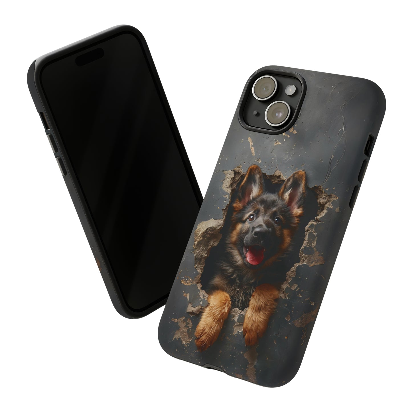 German Shepherd Puppy Breaking Wall | Dark Colors | Tough Phone Cases