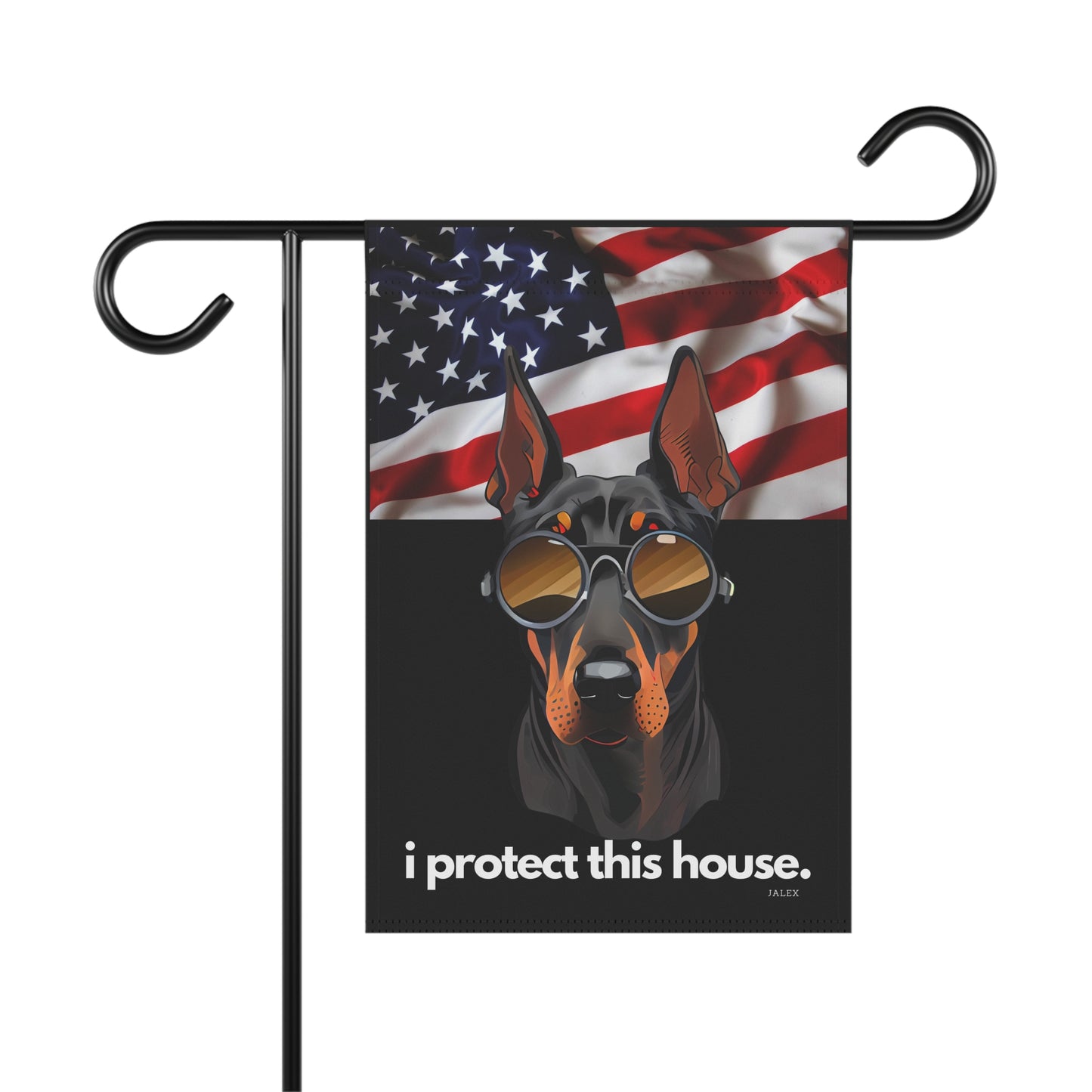 Doberman Flag, Garden Flag, I Protect This House, Patriotic, USA, United States, American, House Flag, Banner, Printed Both Sides