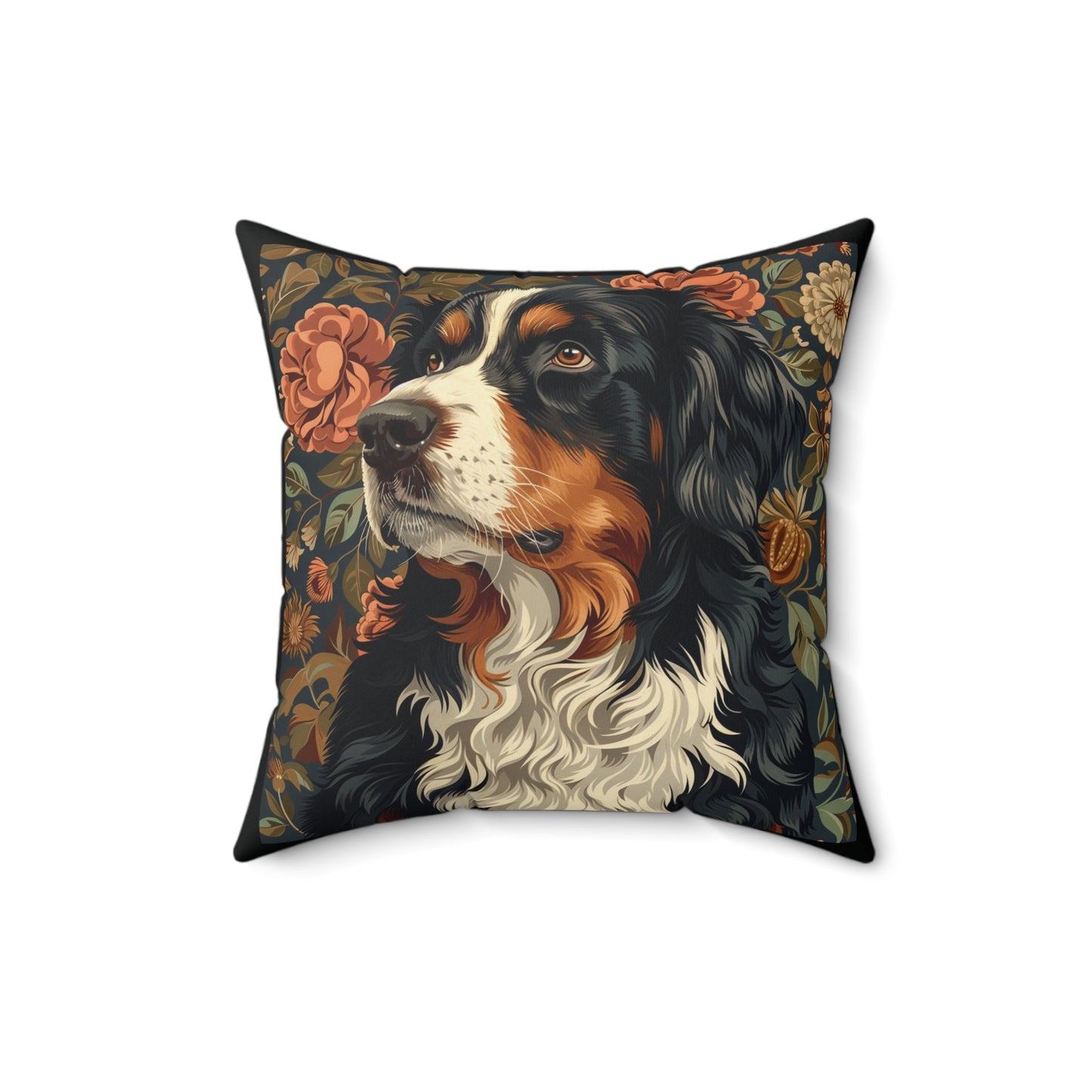 Bernese Mountain Dog William Morris Style Gift Dog Lover Spun Polyester Square Pillow