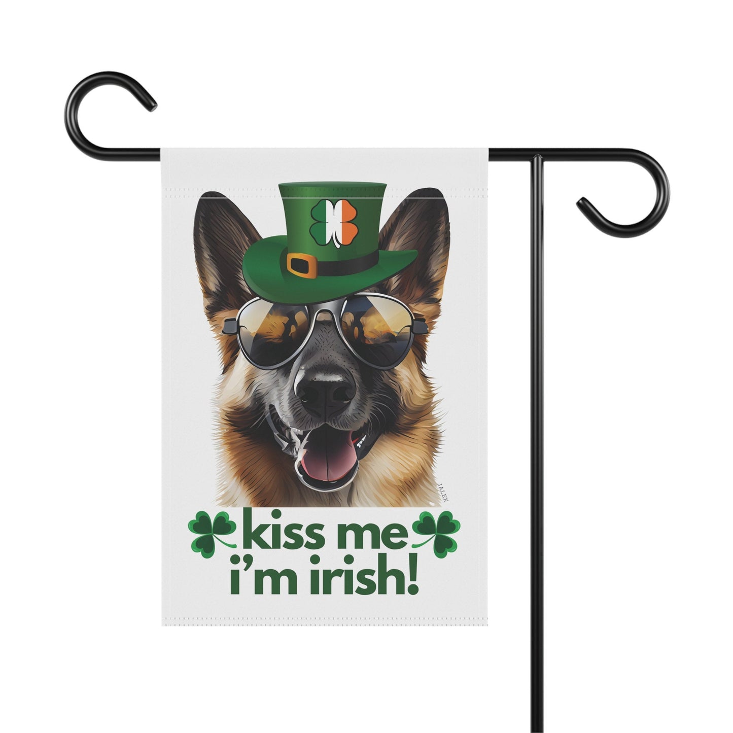 German Shepherd Flag, Garden Flag, Kiss Me I'm Irish!, House Flag, Banner, Printed Both Sides, Gift, Dog Lover, St. Patrick's Day