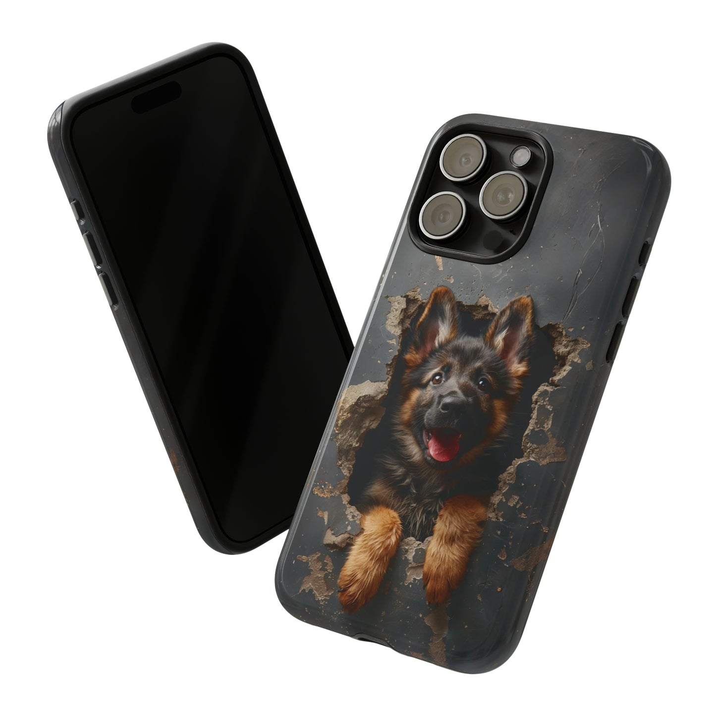 German Shepherd Puppy Breaking Wall | Dark Colors | Tough Phone Cases