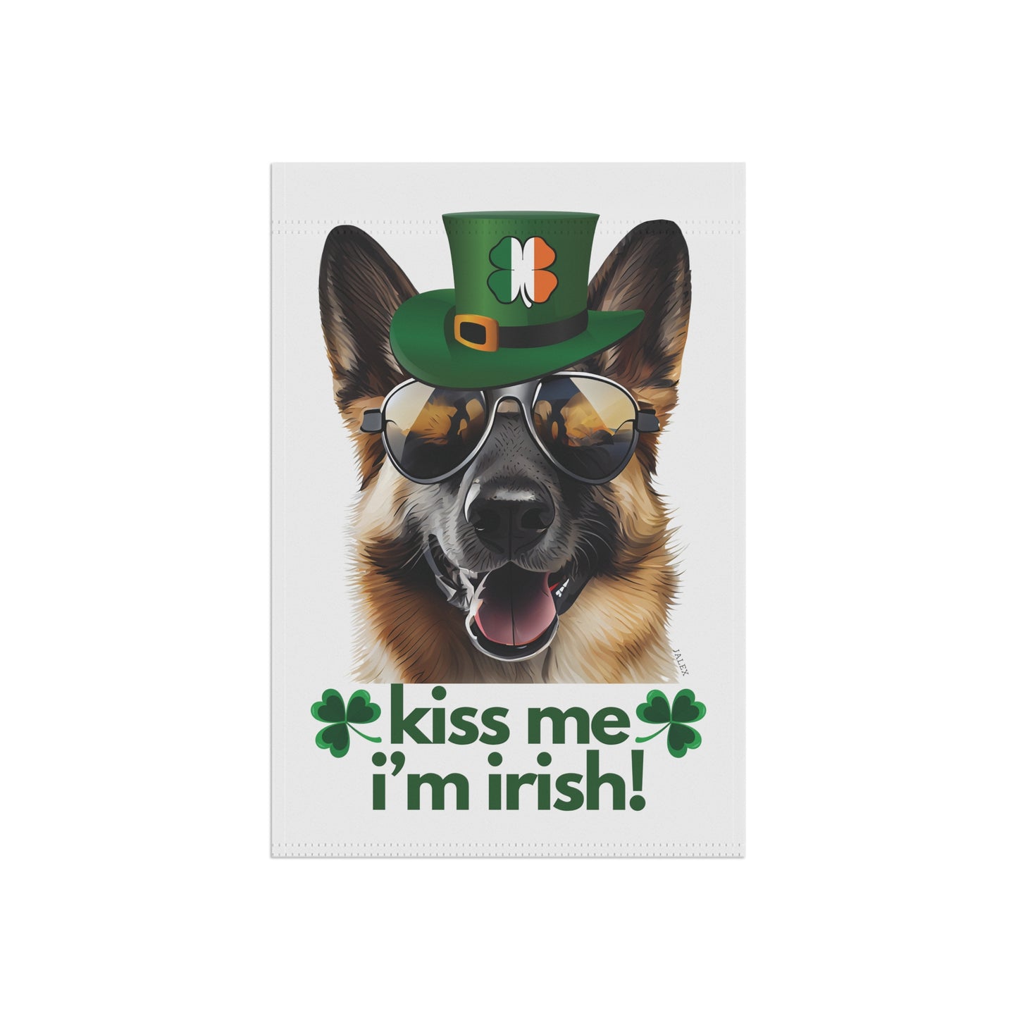 German Shepherd Flag, Garden Flag, Kiss Me I'm Irish!, House Flag, Banner, Printed Both Sides, Gift, Dog Lover, St. Patrick's Day