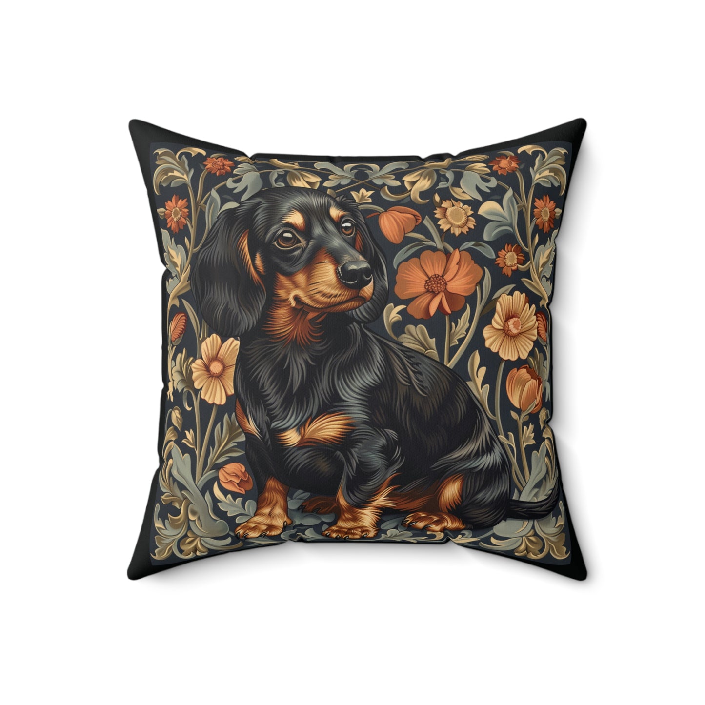 Dachshund William Morris Style Gift Dog Lover Spun Polyester Square Pillow