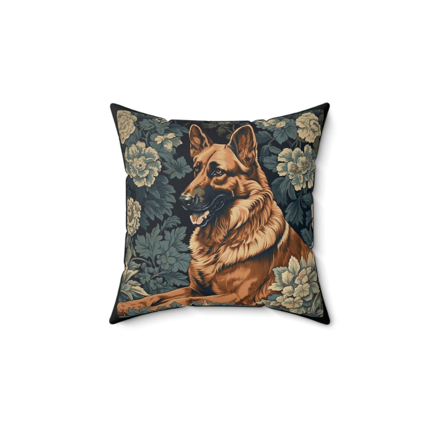 German Shepherd William Morris Style Gift Dog Lover Spun Polyester Square Pillow