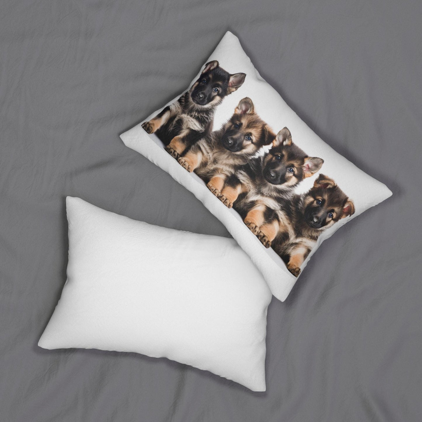 4 German Shepherd Puppies Spun Polyester Lumbar Pillow