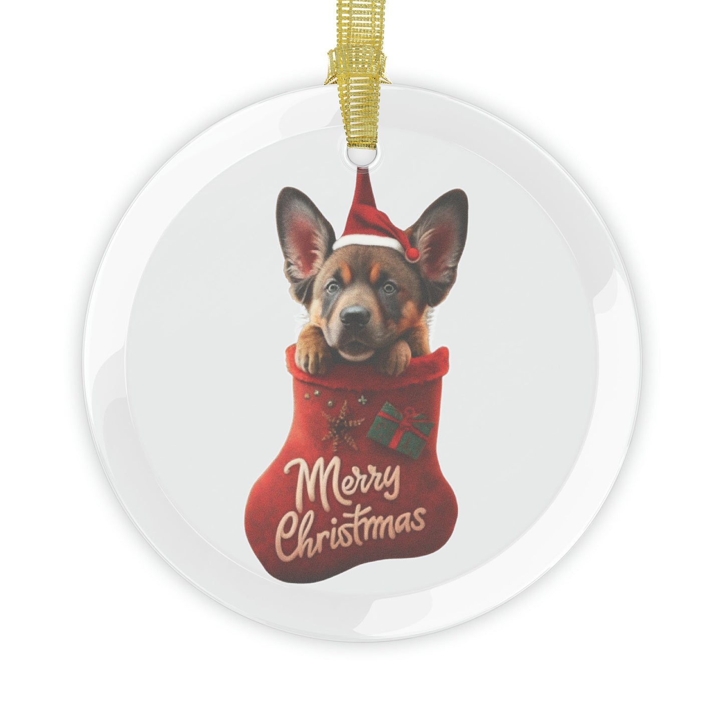 German Shepherd Cute Puppy in Stocking "Merry Christmas" | Dog Gifts for Owners | Glass Ornament