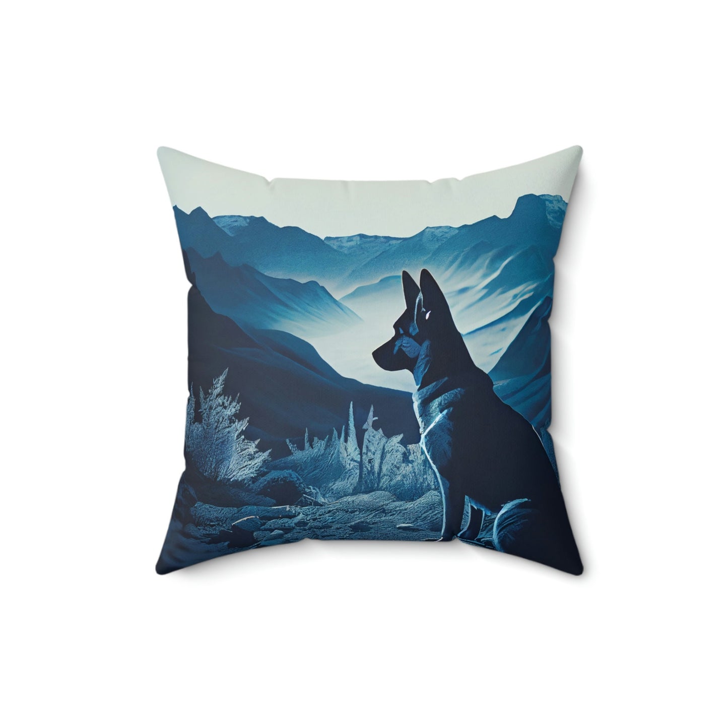 German Shepherd Blue Landscape Pillow