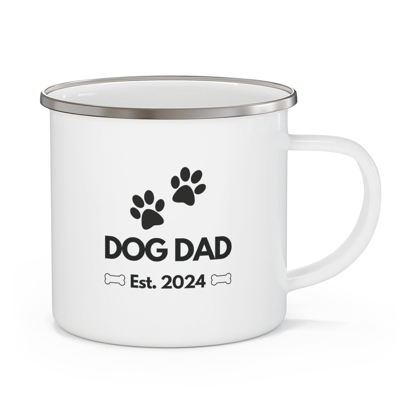 Dog Dad Est 2024 Paw Prints Bones Gift Dog Lover Enamel Camping Mug