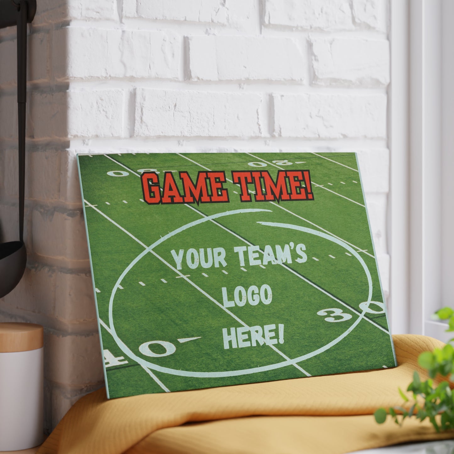 CUSTOM Your Team Logo Game Time Football Field Green | Glass Cutting Board