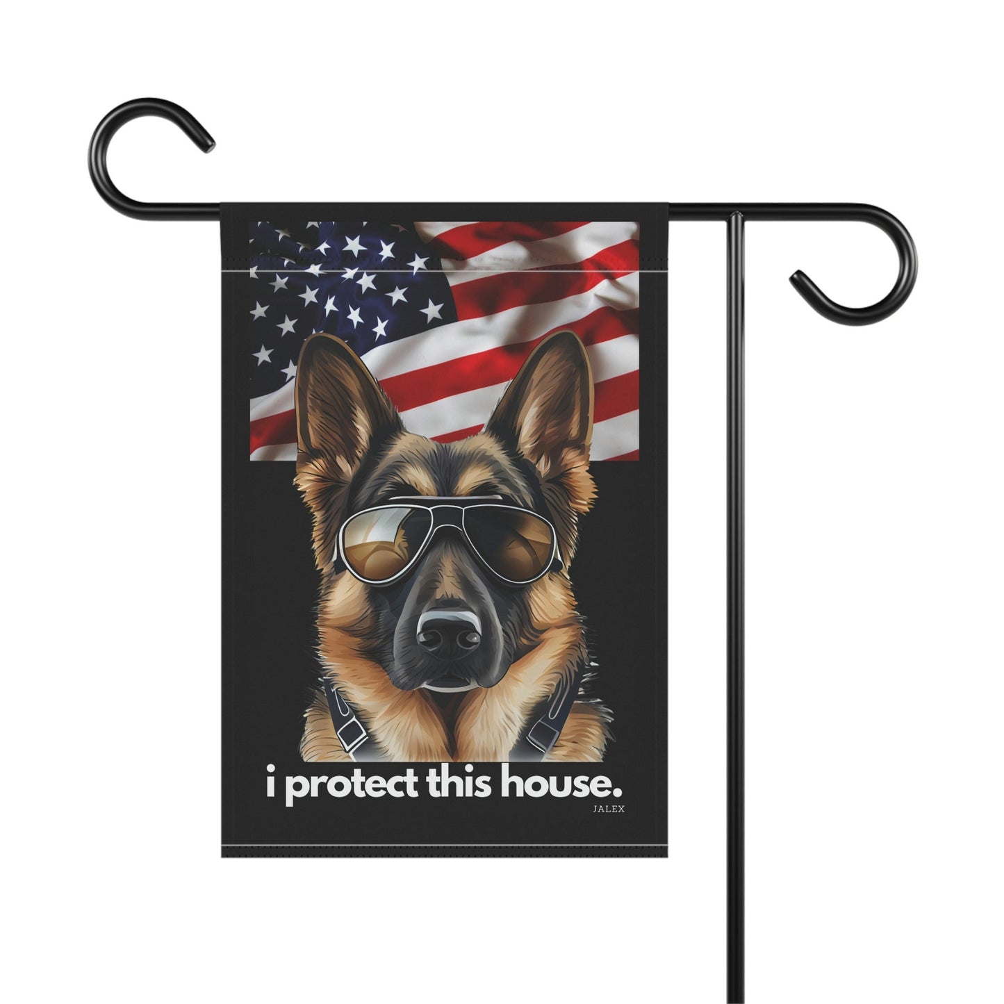 German Shepherd Flag, Garden Flag, I Protect This House, Patriotic, USA, United States, American Flag, Banner, Printed Both Sides