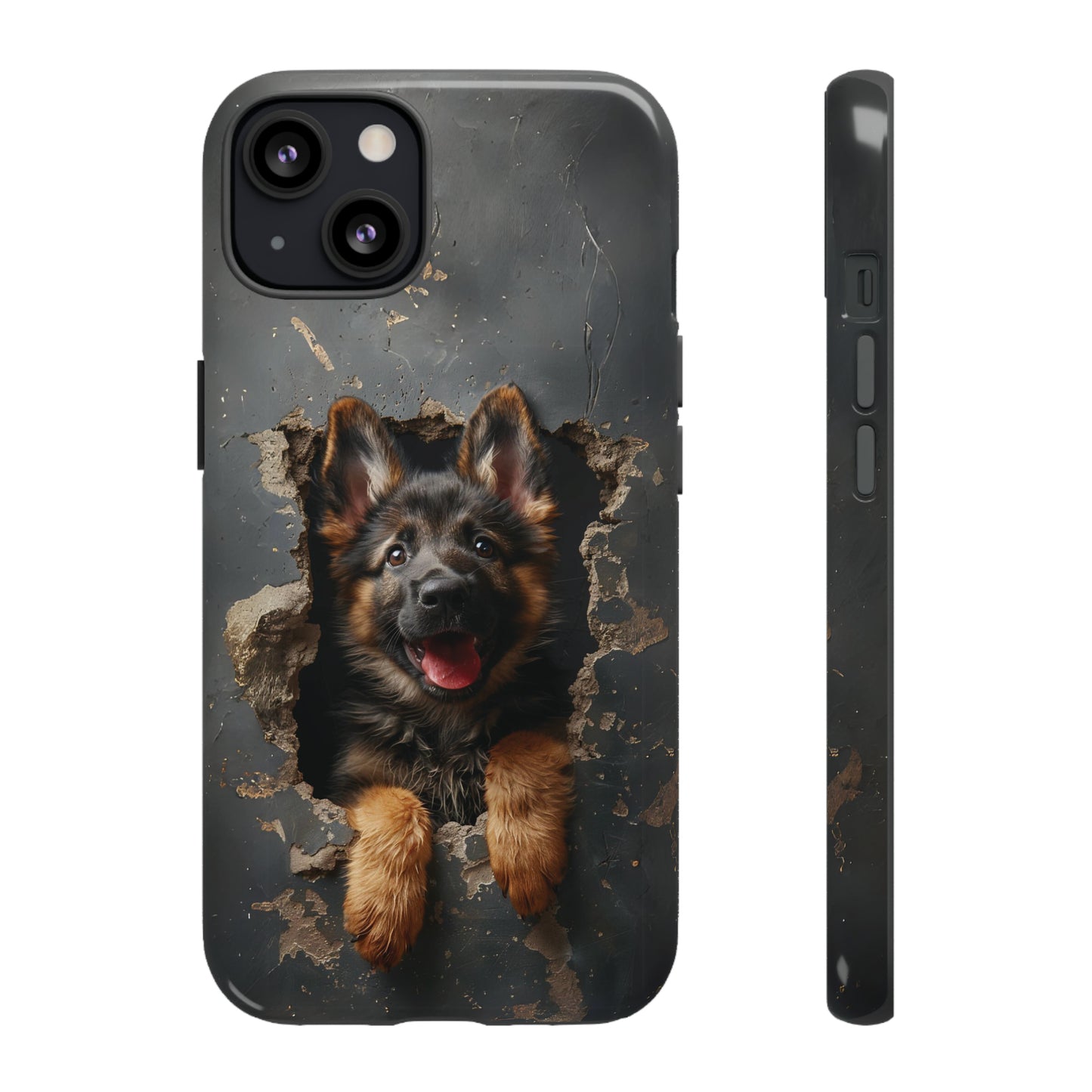 German Shepherd Puppy Breaking Wall | Dark Colors | Tough Phone Cases