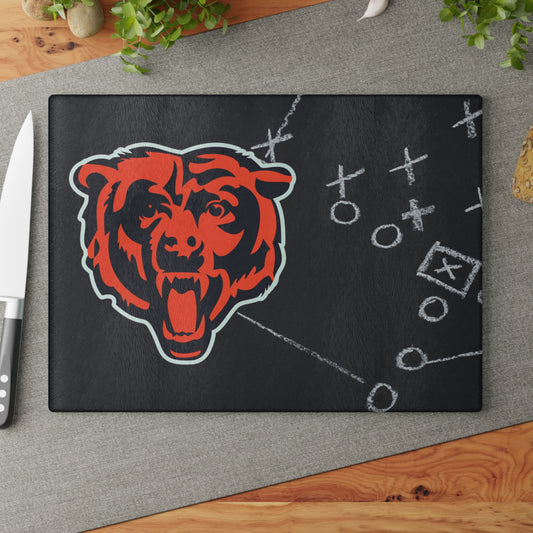 Game Time Football Black Chalkboard Plays | Chicago Bears | Glass Cutting Board