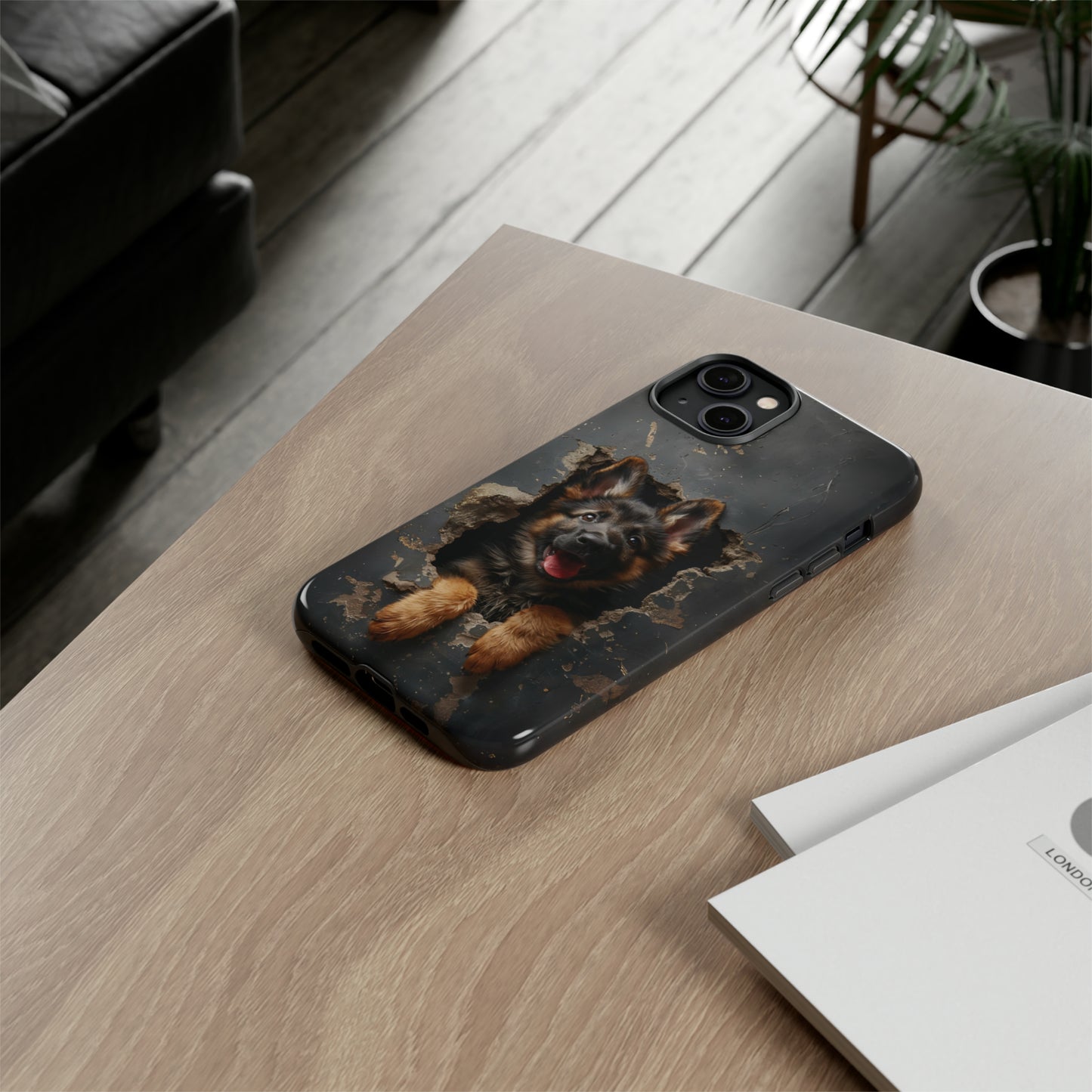 German Shepherd Puppy Breaking Wall | Dark Colors | Tough Phone Cases