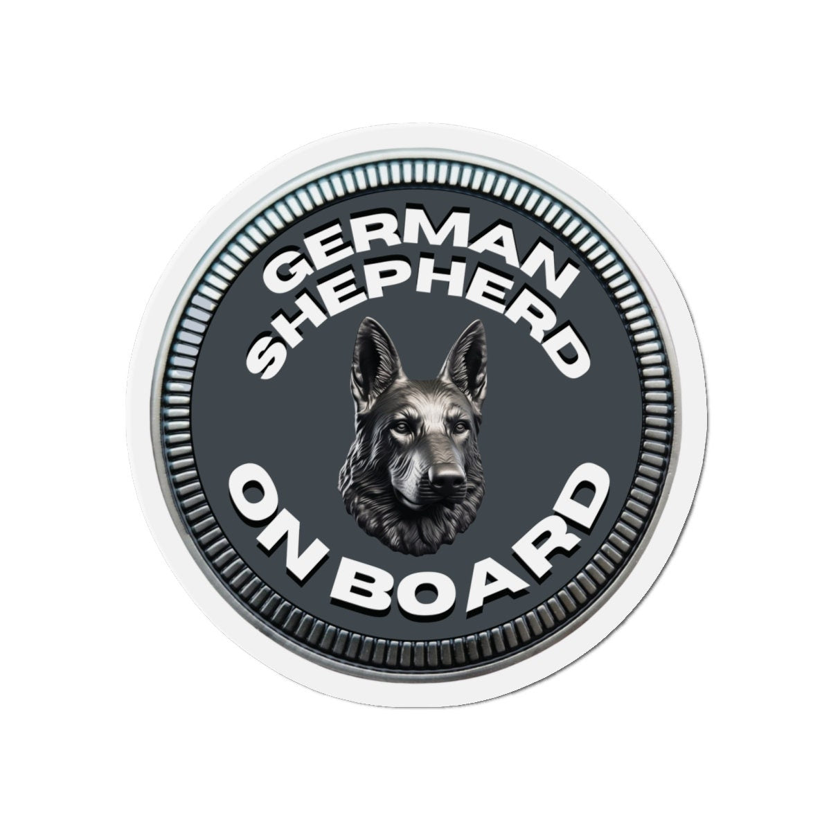 German Shepherd "ON BOARD" | Dark Gray | Metal Looking Badge | Die-Cut Magnet