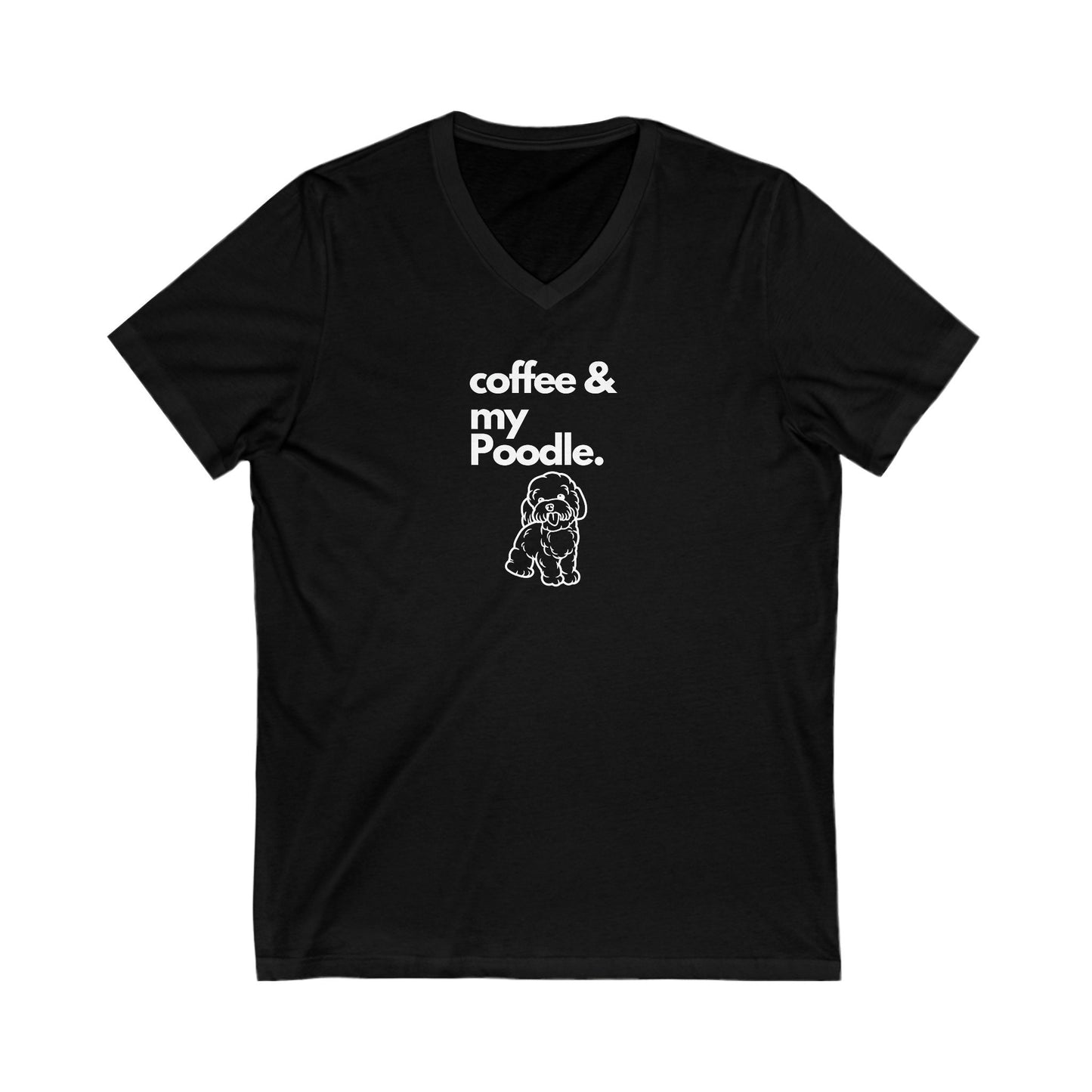 Coffee & My Poodle Abstract Silhouette Unisex Jersey Short Sleeve V-Neck Tee