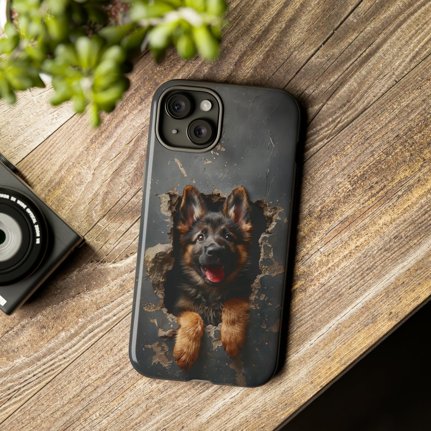 German Shepherd Puppy Breaking Wall | Dark Colors | Tough Phone Cases