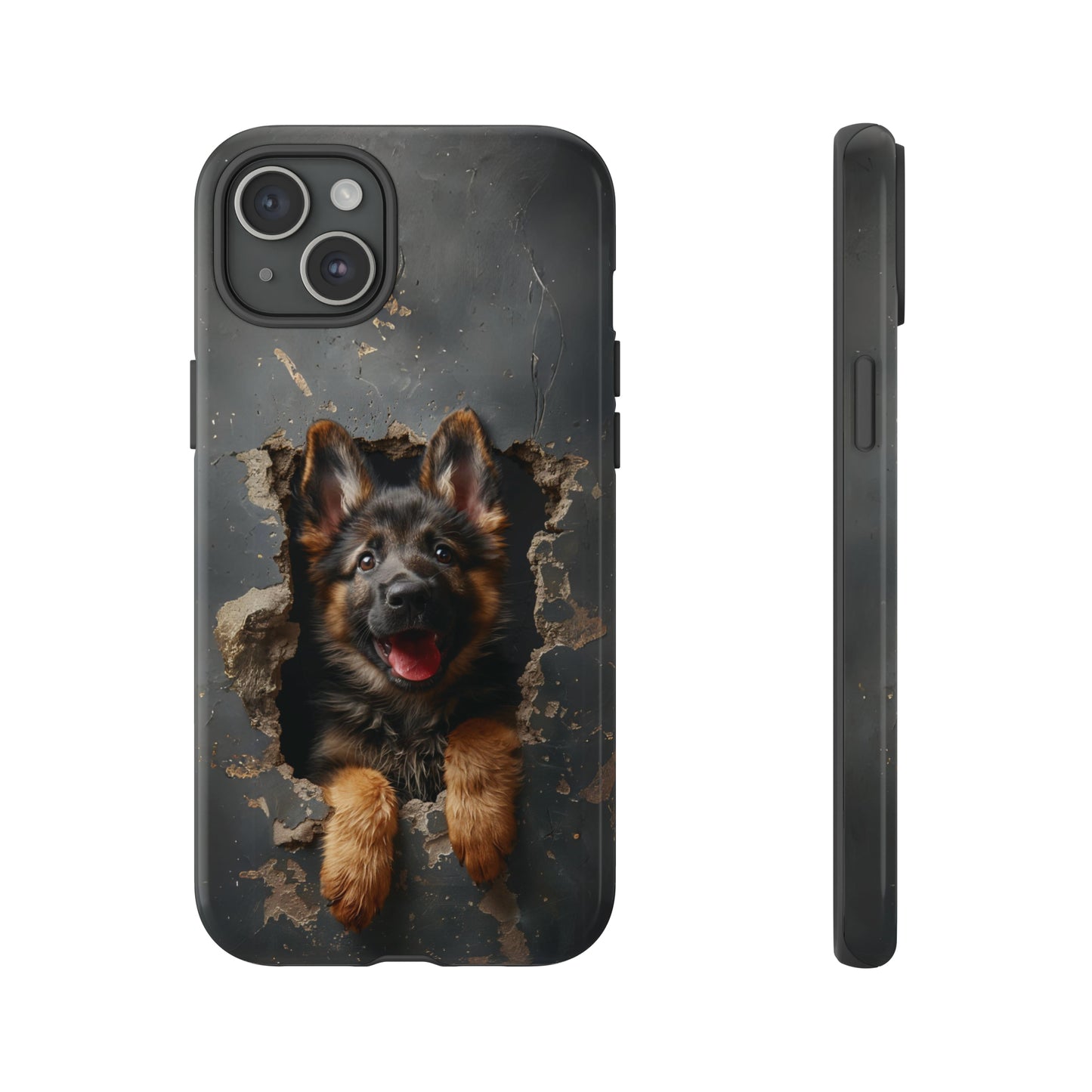 German Shepherd Puppy Breaking Wall | Dark Colors | Tough Phone Cases