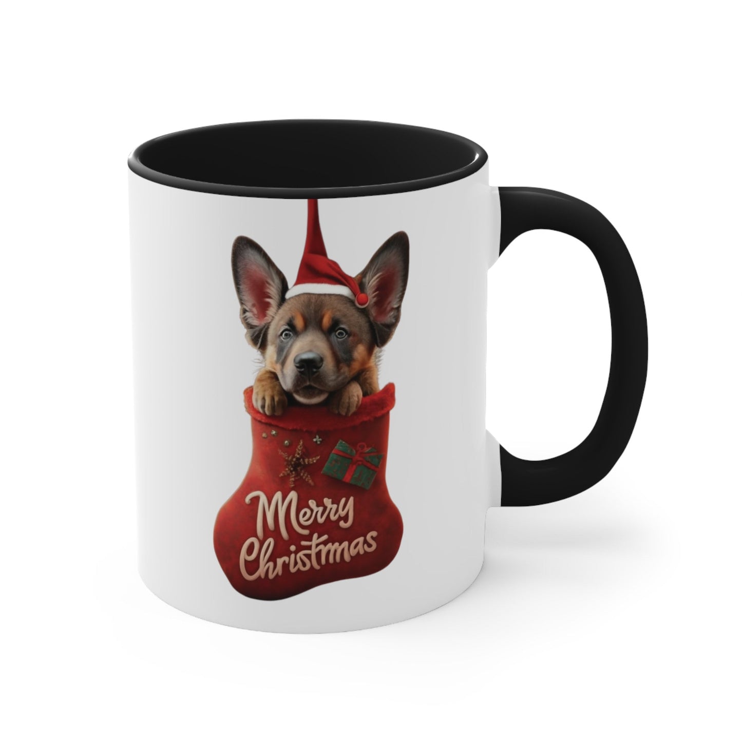 German Shepherd in Stocking with Santa Hat Merry Christmas | Coffee Mug, 11oz