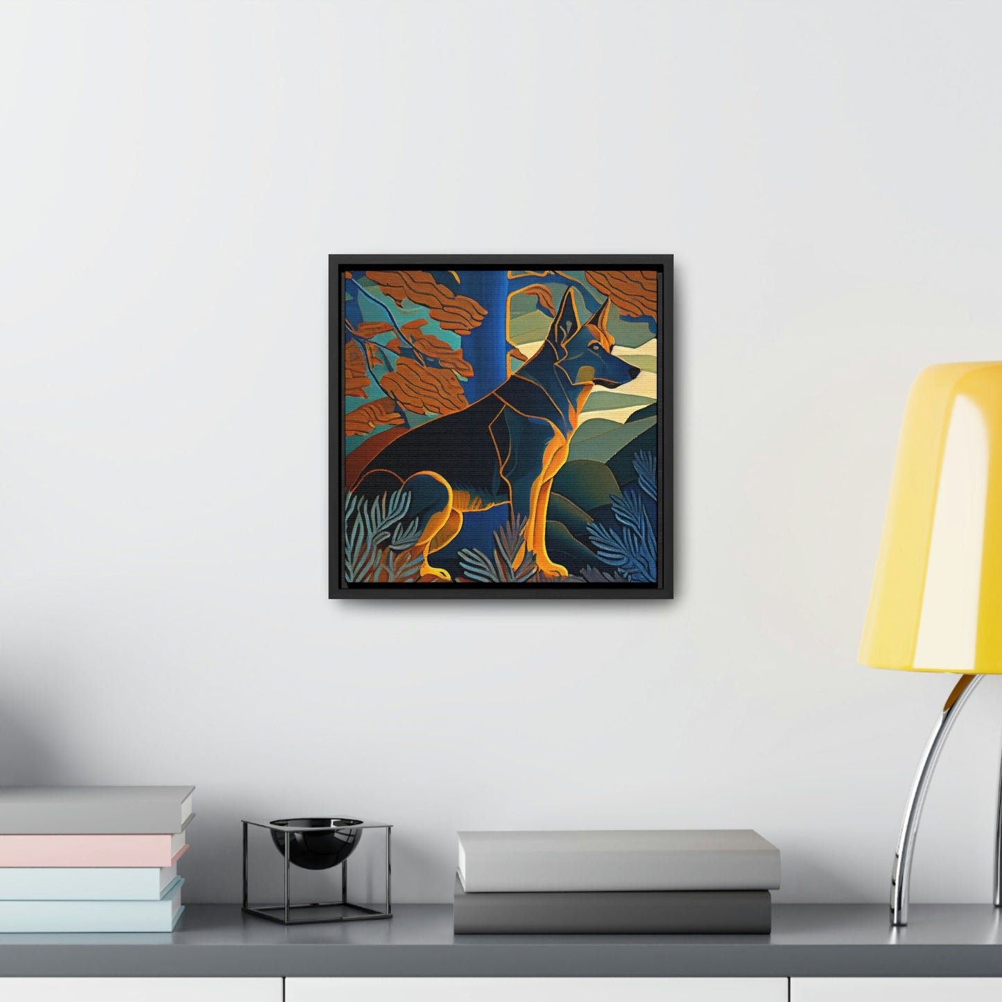 German Shepherd Abstract Framed Canvas