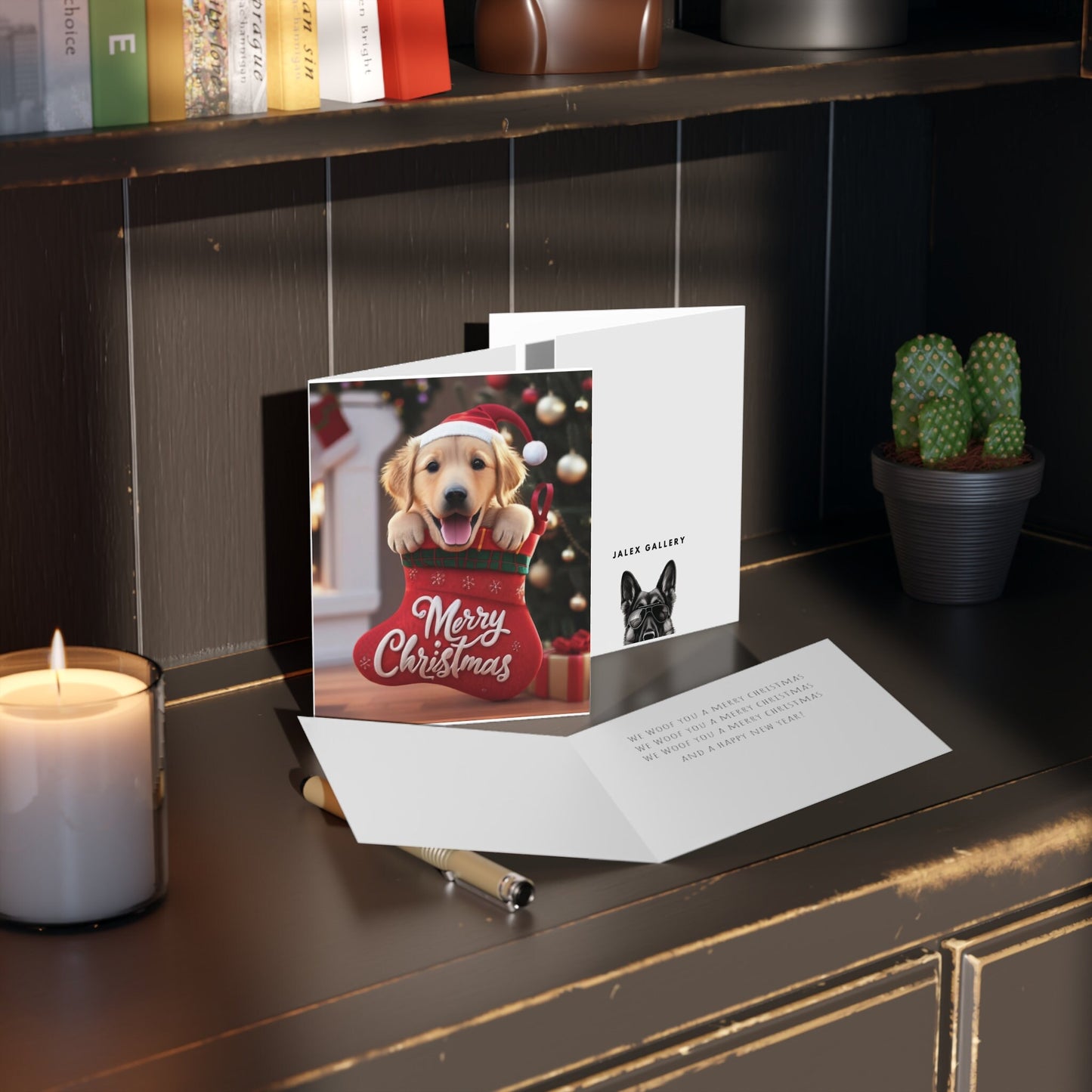 Golden Retriever Cute Puppy in Stocking "Merry Christmas" | Greeting cards (8, 16, and 24 pcs)