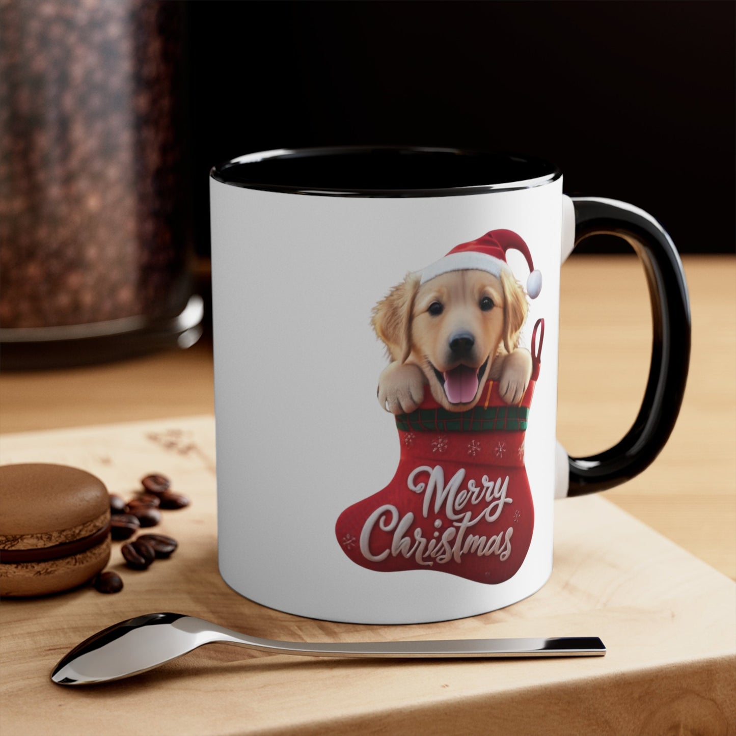 Golden Retriever in Stocking with Santa Hat Merry Christmas | Coffee Mug, 11oz