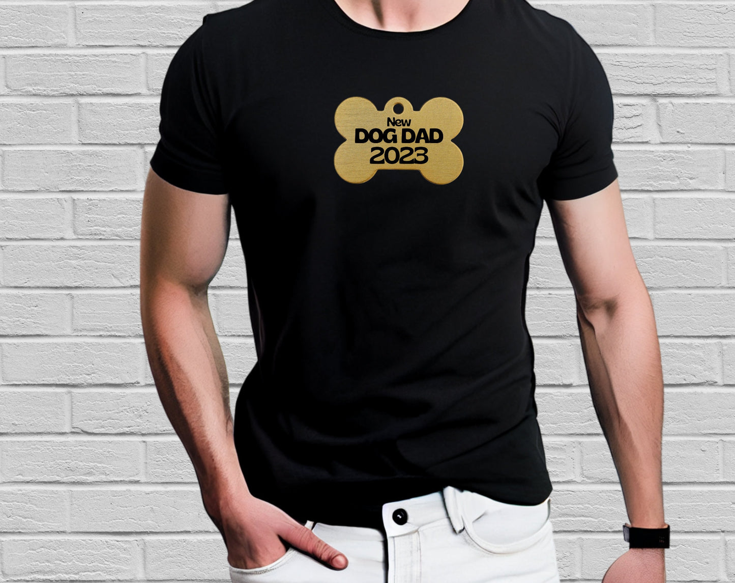 2023 New Dog Dad | Gold Bone Tag | TShirt, Dog Lover