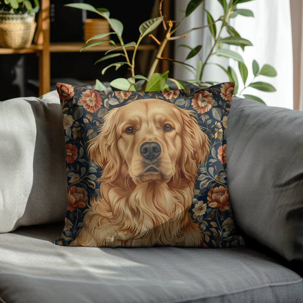 Golden Retriever William Morris Style Gift Dog Lover Spun Polyester Square Pillow