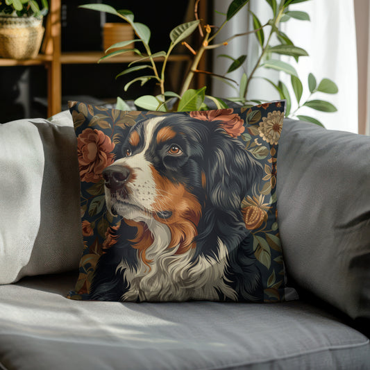 Bernese Mountain Dog William Morris Style Gift Dog Lover Spun Polyester Square Pillow