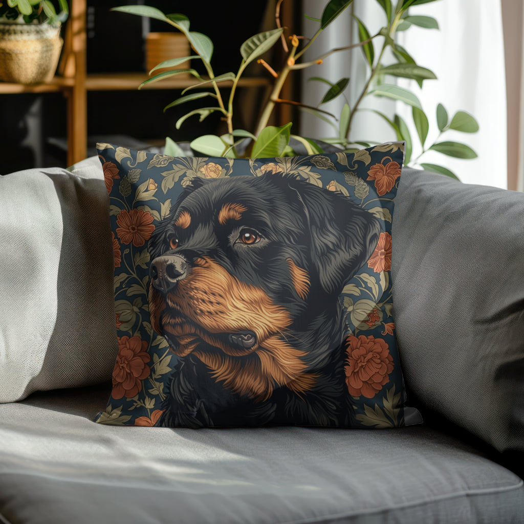 Rottweiler William Morris Style Gift Dog Lover Spun Polyester Square Pillow