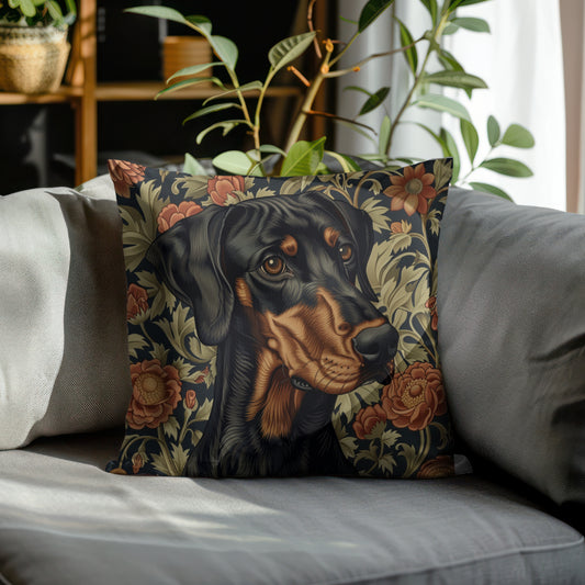 Doberman William Morris Style Gift Dog Lover Spun Polyester Square Pillow