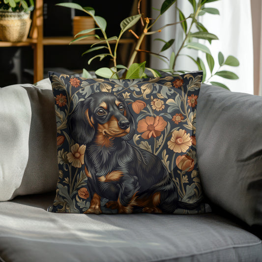 Dachshund William Morris Style Gift Dog Lover Spun Polyester Square Pillow