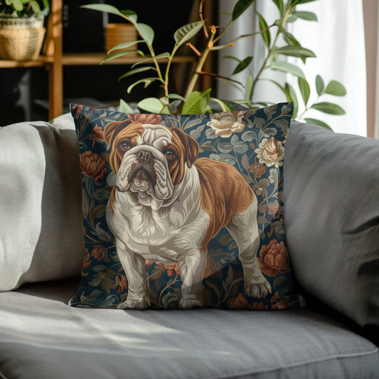 English Bulldog William Morris Style Gift Dog Lover Spun Polyester Square Pillow