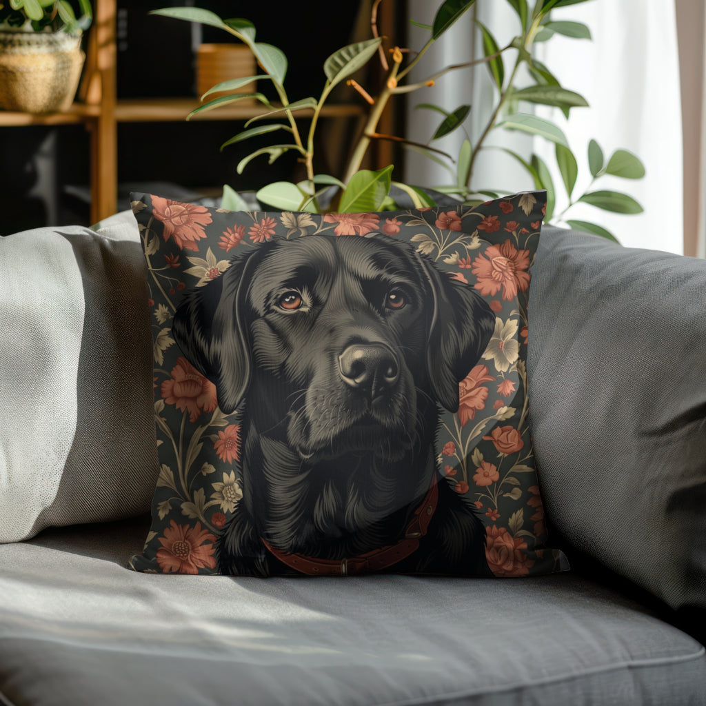 Black Labrador William Morris Style Gift Dog Lover Spun Polyester Square Pillow