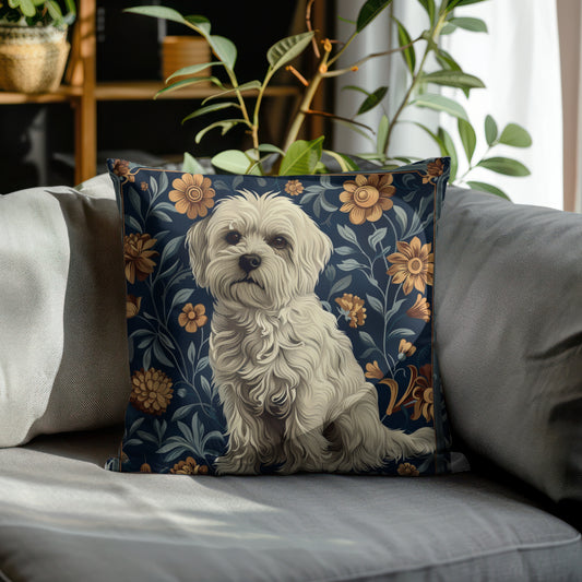 Maltese William Morris Style Gift Dog Lover Spun Polyester Square Pillow