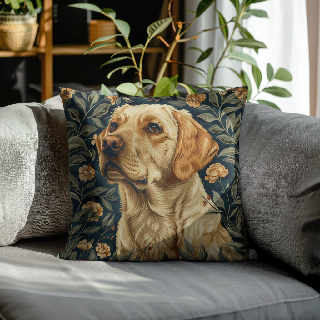 Yellow Labrador William Morris Style Gift Dog Lover Spun Polyester Square Pillow