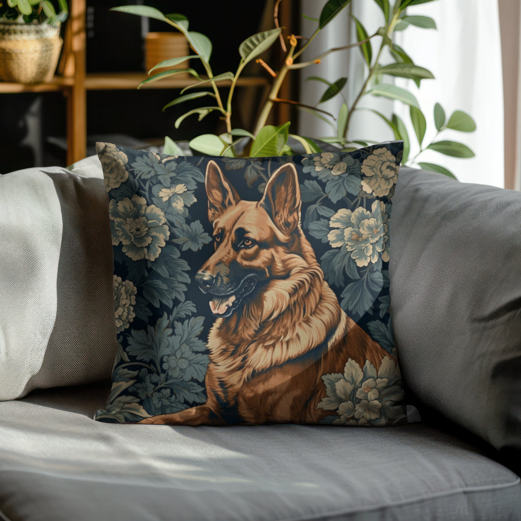 German Shepherd William Morris Style Gift Dog Lover Spun Polyester Square Pillow