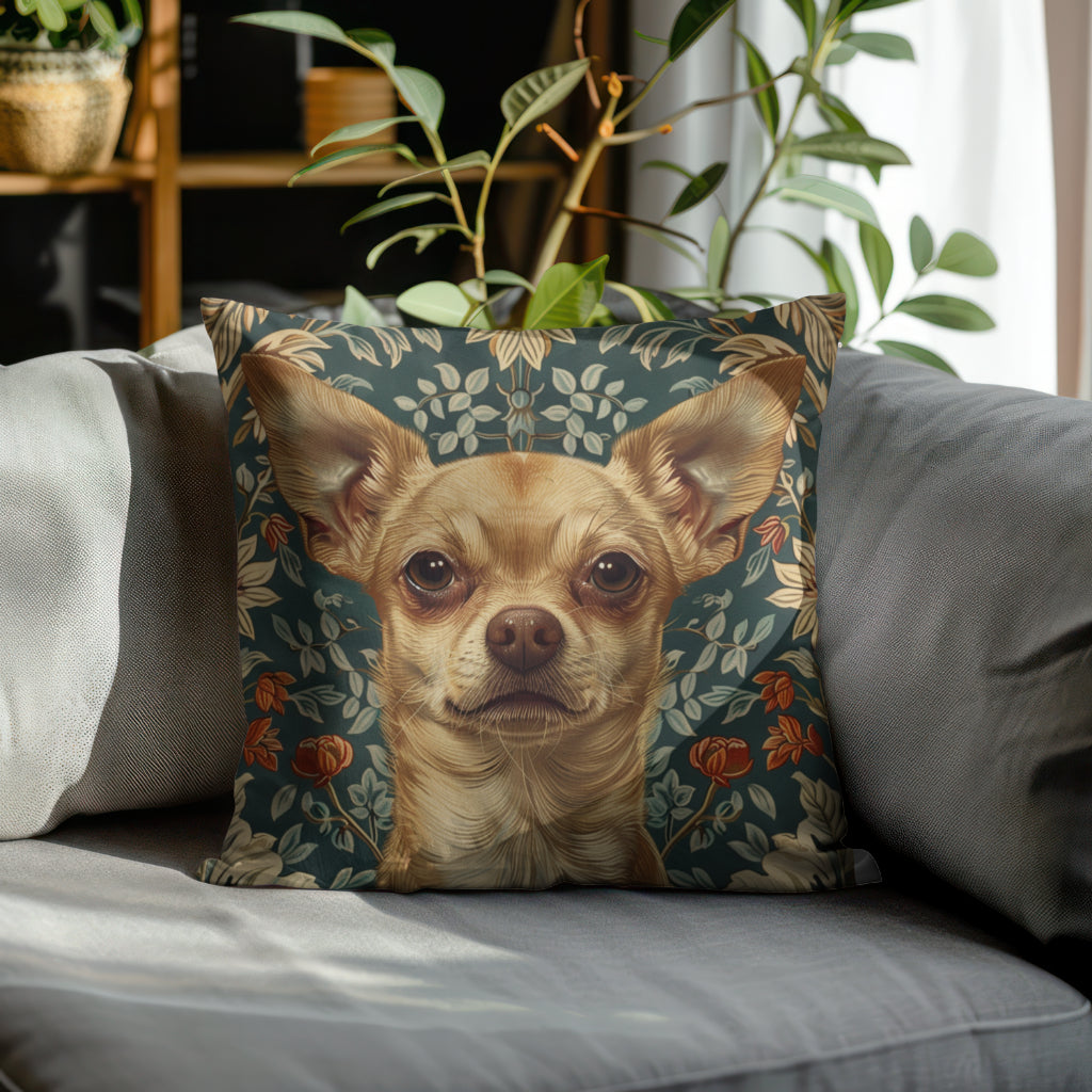 Chihuahua William Morris Style Gift Dog Lover Spun Polyester Square Pillow