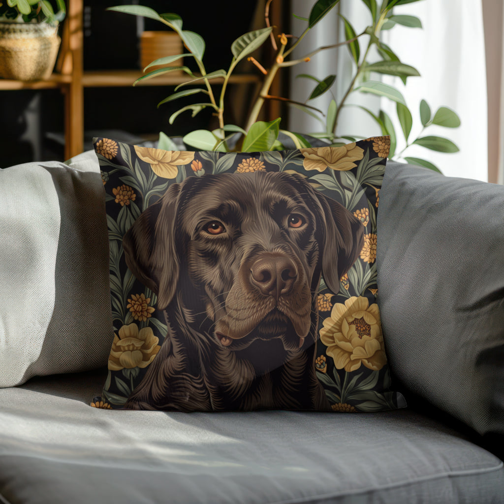 Chocolate Labrador William Morris Style Gift Dog Lover Spun Polyester Square Pillow