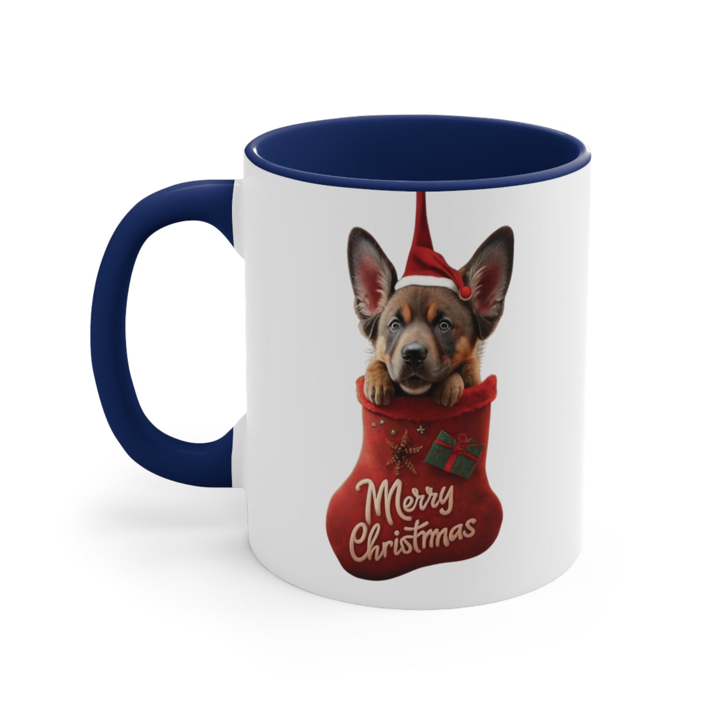 German Shepherd in Stocking with Santa Hat Merry Christmas | Coffee Mug, 11oz