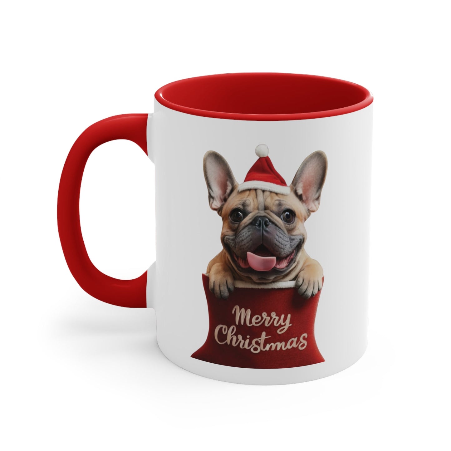 French Bulldog in Stocking with Santa Hat Merry Christmas | Coffee Mug, 11oz