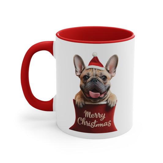 French Bulldog in Stocking with Santa Hat Merry Christmas | Coffee Mug, 11oz